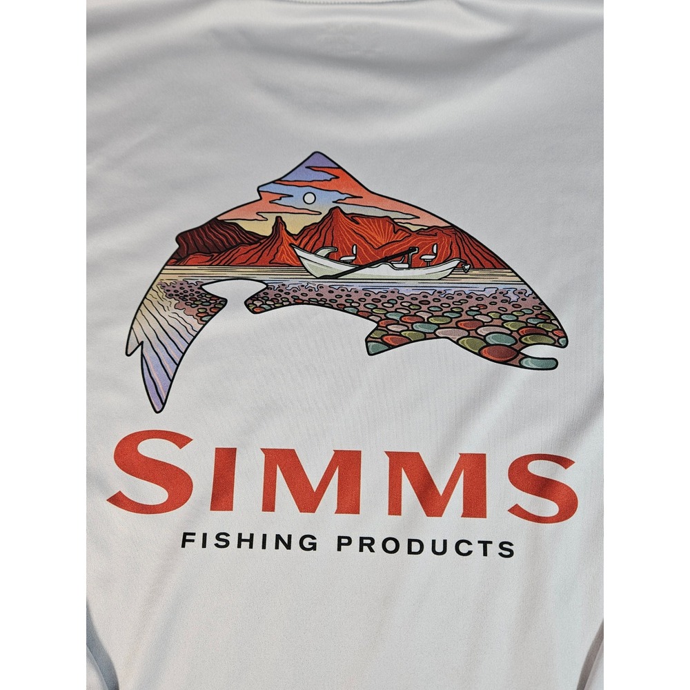 Simms Fishing Products Mens XXL Gray Long Sleeve Trout Graphic Performance Shirt